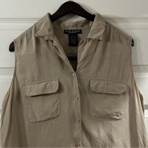Seta Studio 100% Silk Tan Sleeveless Blouse Cruise Wear Spring Break